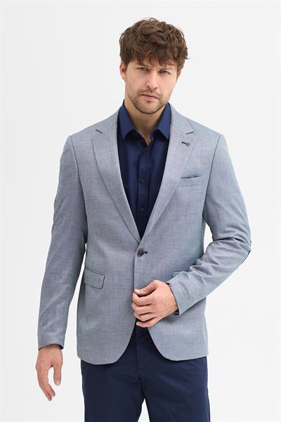 Piramo Erkek Lacivert Poliviskon Kumaşlı Dirsekli Slim Fit Spor Blazer Ceket