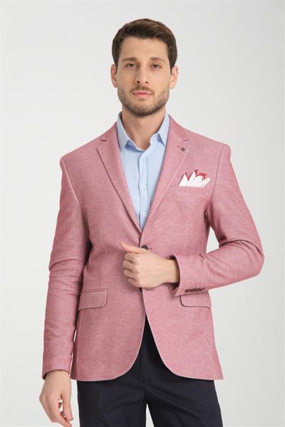 Poçena Erkek Bordo Battal Büyük Beden Esnek Kumaş Dar Kesim Blazer Ceket