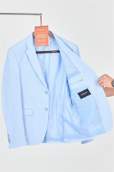 Poçena Erkek Buz Mavi Esnek Kumaş Slim Fit Spor Blazer Ceket (Büyük Beden - Battal)