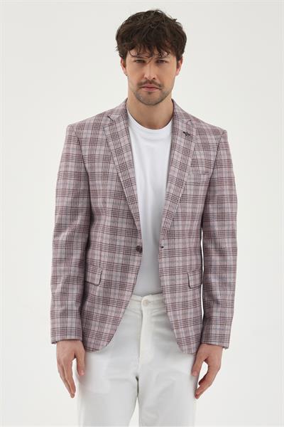 Polembia Erkek Bordo Poliviskon Kumaşlı Slim Fit Mono Yaka Spor Blazer Ceket