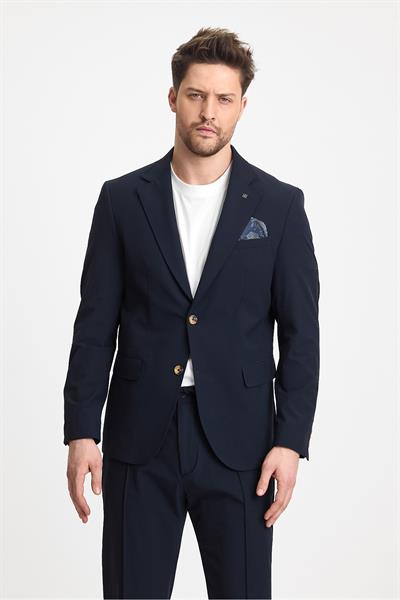 Polli Erkek KoyuLacivert Polyamid-Teknik  Esnek Yazlık Serin Tutan Kumaş  SlimFit  2li Takım Elbise