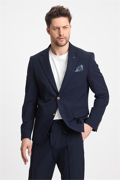 Polli Erkek Lacivert Polyamid-Teknik  Esnek Yazlık Serin Tutan Kumaş  Slim Fit  2li Takım Elbise