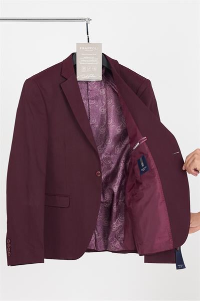 Poly Erkek Bordo Likralı Pamuklu Slim Fit Spor Blazer Ceket (Büyük Beden - Battal)