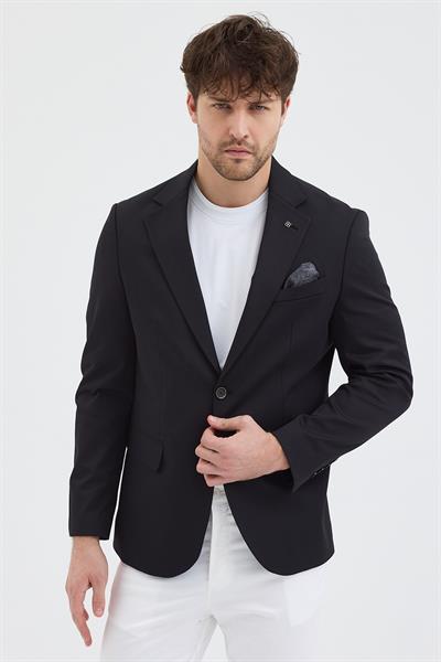 Poly Erkek Siyah Likralı Pamuklu Slim Fit Spor Blazer Ceket