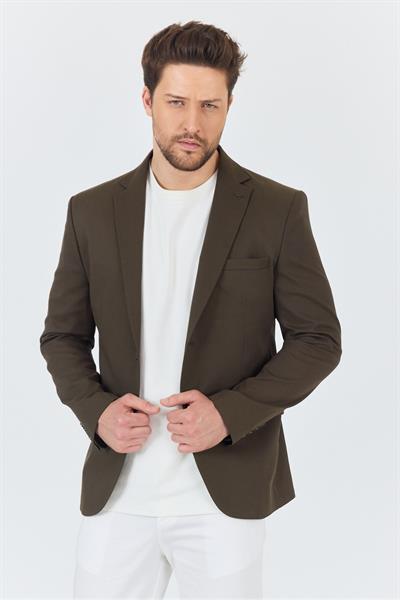 Poly Erkek Yeşil Likralı Pamuklu Slim Fit Spor Blazer Ceket