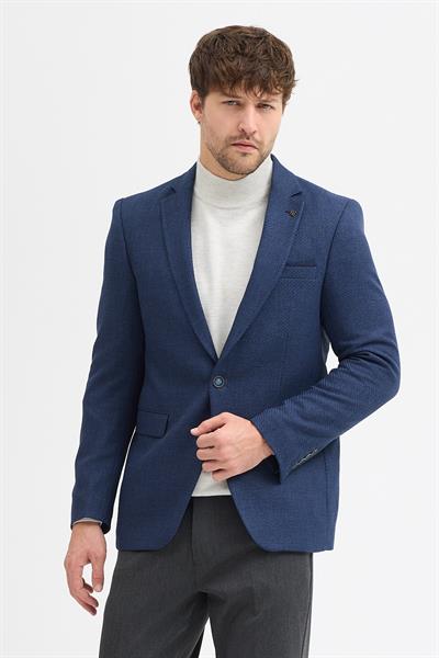 Pompillo Erkek Lacivert Mono Yaka Slim Fit Desenli Blazer Ceket