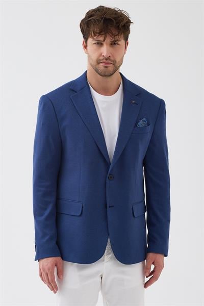 Puar Erkek Açık Lacivert Esnek Likralı Pamuk Karışımlı Slim Fit İlkbahar-Yaz Spor Blazer Ceket
