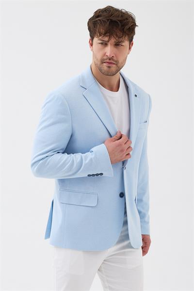 Puar Erkek Buz Mavi Esnek Likralı Pamuk Karışımlı Slim Fit İlkbahar-Yaz Spor Blazer Ceket