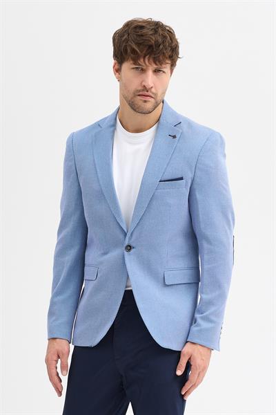 Regina Erkek İndigo Armürlü Poliviskon Kumaşlı Dirsekli Slim Fit Spor Blazer Ceket