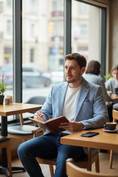 Remos Erkek Mavi Kazayağı Desenli Esneyen Kumaş Mono Yaka Spor Blazer Ceket