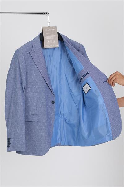 Restore Erkek Açık Lacivert-Gri Likralı Pamuklu Slim Fit Spor Sivri Yaka Blazer Ceket