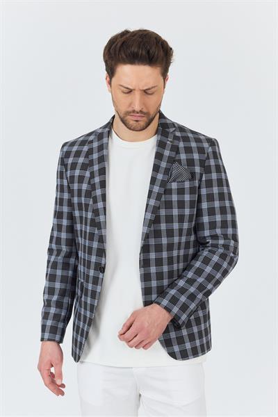 Riccardo Erkek Antrasit Ekose Kareli Poliviskon Kumaş Slim Fit Spor Blazer Ceket