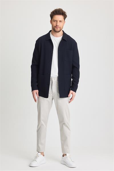 Sandeo Erkek Lacı Astarsız Pamuk Karışımlı Esnek Kumaş Diagonel Desen Overshirt İlkbahar-Yaz Ceket