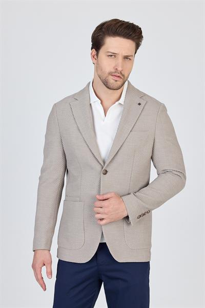 Sandeo Erkek Smoke Astarsız Soft Diagonel Desenli Esneyen Kumaş Likralı Spor Blazer Ceket