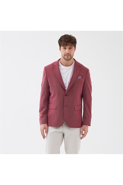 Sarbello Erkek Bordo Esnek Poliviskon Kumaşlı Tam Astarlı Slim Fit Mono Yaka Spor Blazer Ceket