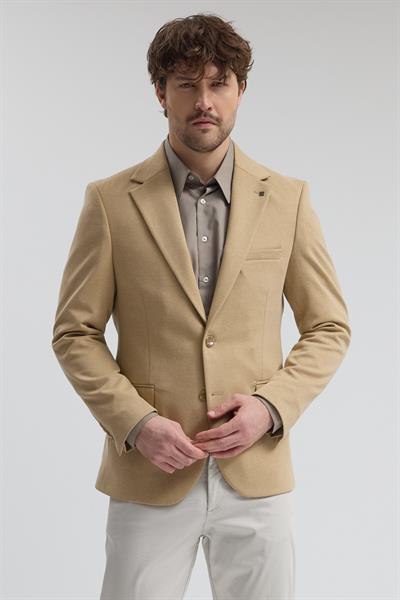 Savue Erkek Açık Camel Pamuk Karışımlı Likralı Esneyen Kumaşlı Spor Blazer Ceket