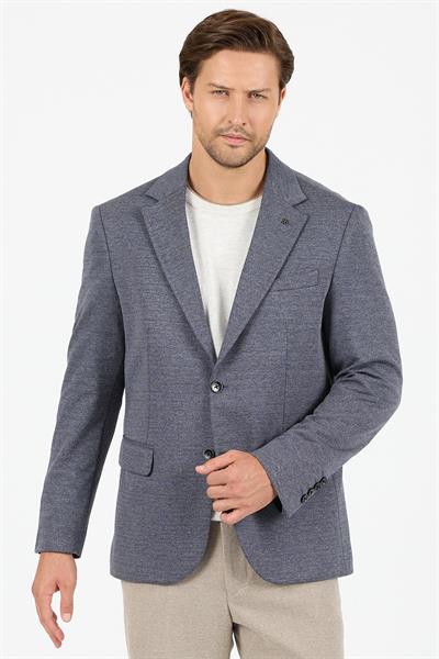 Savue Erkek Açık Lacivert Pamuk Karışımlı Likralı Esneyen Kumaşlı Spor Blazer Ceket