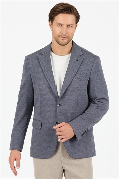 Savue Erkek Açık Lacivert Pamuk Karışımlı Likralı Esneyen Kumaşlı Spor Blazer Ceket