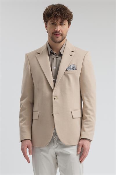 Savue Erkek Bej Pamuk Karışımlı Likralı Esneyen Kumaşlı Spor Blazer Ceket