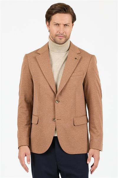 Savue Erkek Camel Pamuk Karışımlı Likralı Esneyen Kumaşlı Spor Blazer Ceket