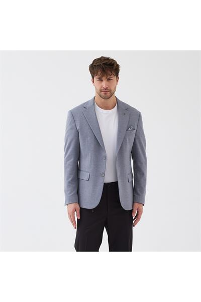 Savue Erkek Gri Pamuk Karışımlı Likralı Esneyen Kumaşlı Spor Blazer Ceket