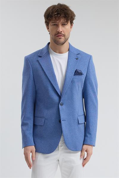 Savue Erkek Mavi Pamuk Karışımlı Likralı Esneyen Kumaşlı Spor Blazer Ceket