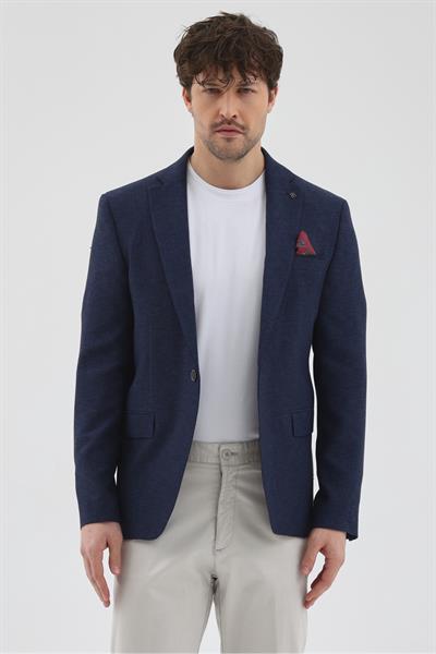 Sepica Erkek Açık Lacivert Poliviskon Kumaşlı Mono yaka Slim Fit Spor Blazer Ceket