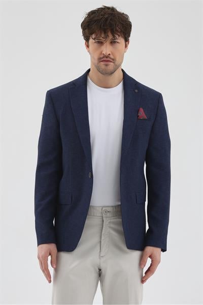 Sepica Erkek Açık Lacivert Poliviskon Kumaşlı Mono yaka Slim Fit Spor Blazer Ceket