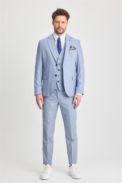 Serardo Erkek Buz Mavi Slim Fit Ceket Pantolon Yelek Takım Elbise