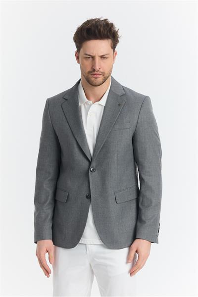 Serardo Erkek Grey Yarım Astarlı Kapak Cepli İlkbahar-Yaz Spor Blazer Ceket