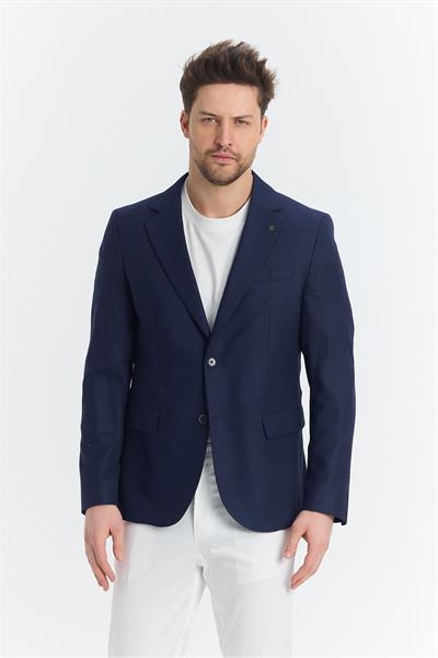 Serardo Erkek İndigo Yarım Astarlı Kapak Cepli İlkbahar-Yaz Spor Blazer Ceket
