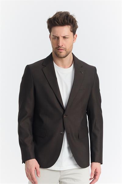 Serardo Erkek Kahve Yarım Astarlı Kapak Cepli İlkbahar-Yaz Spor Blazer Ceket