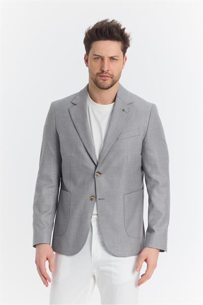 Serardo Erkek Koyu Buz Yarım Astarlı Pamuk Karışımlı Torba Cepli İlkbahar-Yaz Spor Blazer Ceket