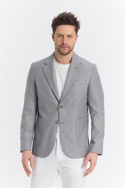 Serardo Erkek Koyu Buz Yarım Astarlı Pamuk Karışımlı Torba Cepli İlkbahar-Yaz Spor Blazer Ceket