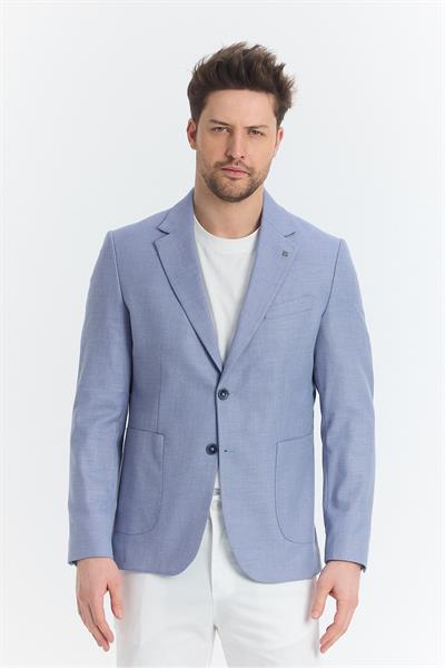 Serardo Erkek Koyu Mavi Yarım Astarlı Kapak Cepli İlkbahar-Yaz Spor Blazer Ceket