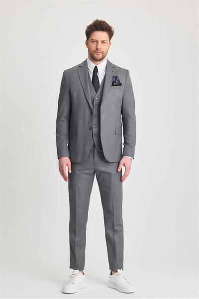 Serardo Erkek Siyah-Gri Karışımlı Slim Fit Ceket Pantolon Yelek Takım Elbise