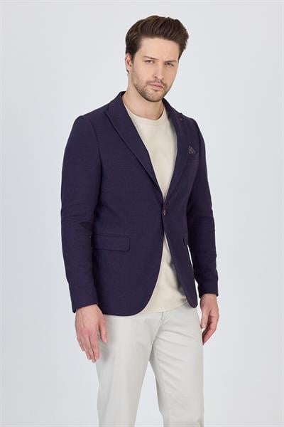 Sezer Erkek Bordo-Lacivert Ufak Desenli Polyviskon Kumaşlı Spor Blazer Ceket