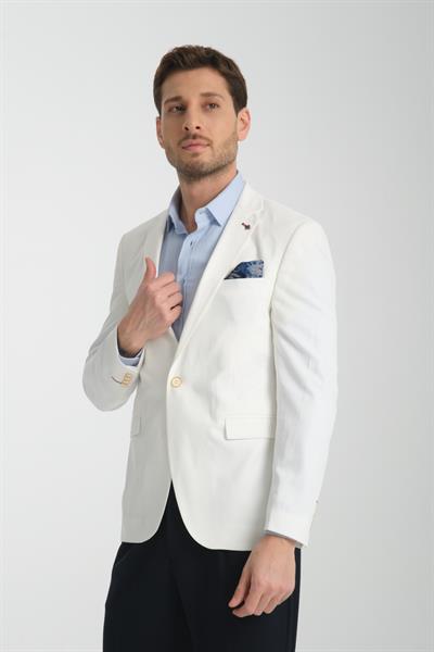 Silva Erkek Beyaz Poliviskon Kumaş Spor Slim Fit Blazer Ceket