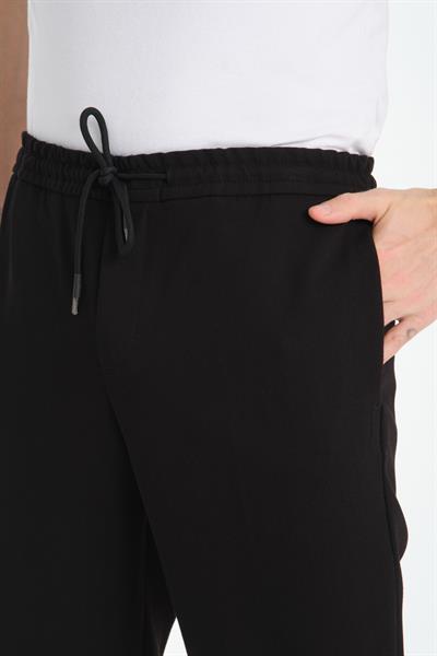 Siyah Erkek Beli Lastikli Ve Ipli Jogger Chino Pantolon