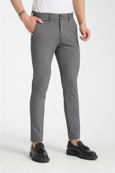 Siyah-Gri Desenli Erkek Kalın Yandan Cepli Klasik Bel Slim Fit Chino Pantolon