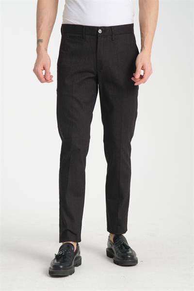 Siyah Kalın Düz Erkek Yandan Cepli Klasik Bel Slim Fit Chino Pantolon