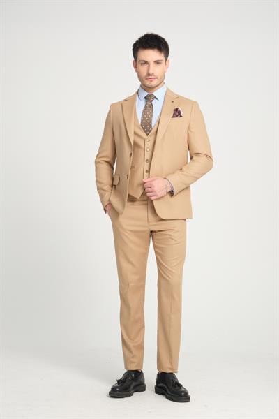 Slim Fit Erkek Düz Mono Yaka Çift Yırtmaçlı Astarlı Takim Elbise