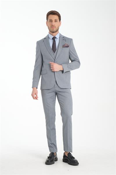 Slim Fit Erkek Düz Mono Yaka Çift Yırtmaçlı Astarlı Takim Elbise