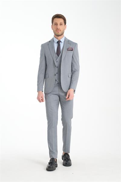 Slim Fit Erkek Düz Mono Yaka Çift Yırtmaçlı Astarlı Takim Elbise