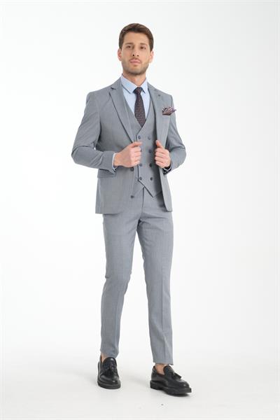 Slim Fit Erkek Düz Mono Yaka Çift Yırtmaçlı Astarlı Takim Elbise