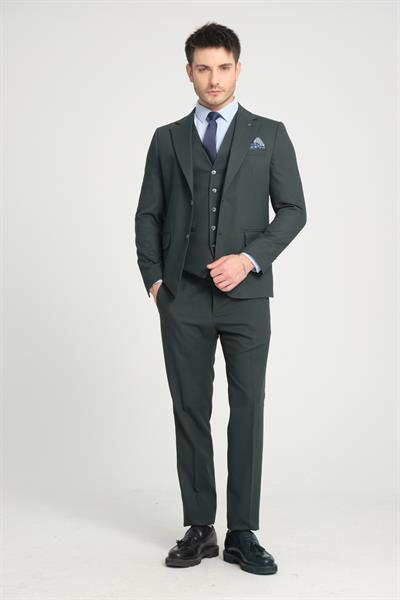 Slim Fit Erkek Düz Mono Yaka Çift Yırtmaçlı Astarlı Takim Elbise