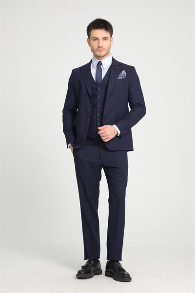 Slim Fit Erkek Düz Mono Yaka Çift Yırtmaçlı Astarlı Takim Elbise