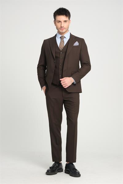 Slim Fit Erkek Düz Mono Yaka Çift Yırtmaçlı Astarlı Takim Elbise
