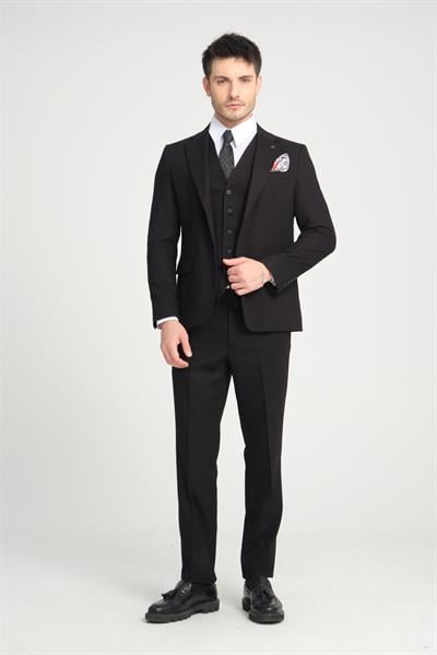 Slim Fit Erkek Düz Mono Yaka Çift Yırtmaçlı Astarlı Takim Elbise