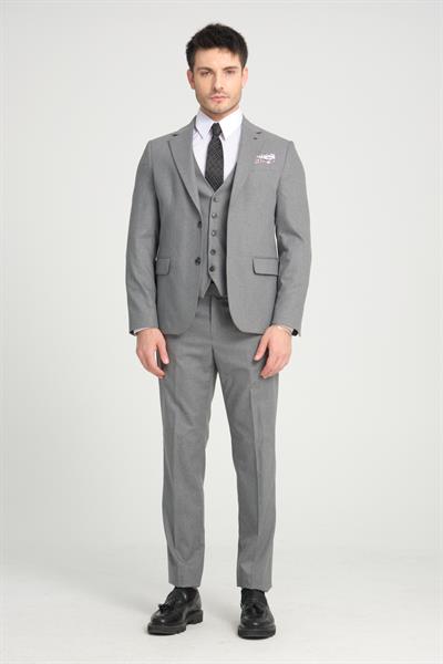 Slim Fit Erkek Düz Mono Yaka Çift Yırtmaçlı Astarlı Takım Elbise